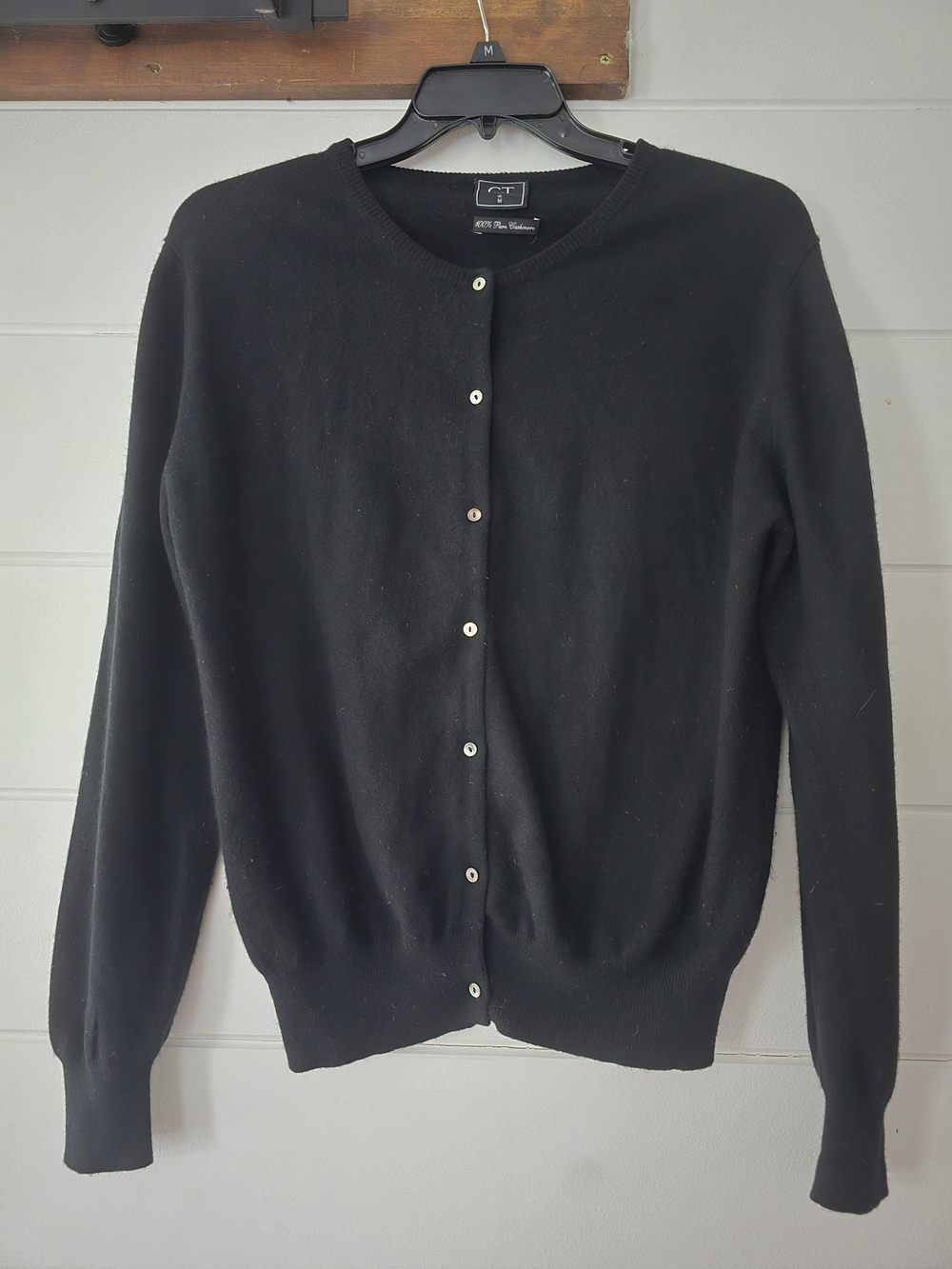 Cashmere Black Crewneck Button-Front Cardigan Sweater -medium